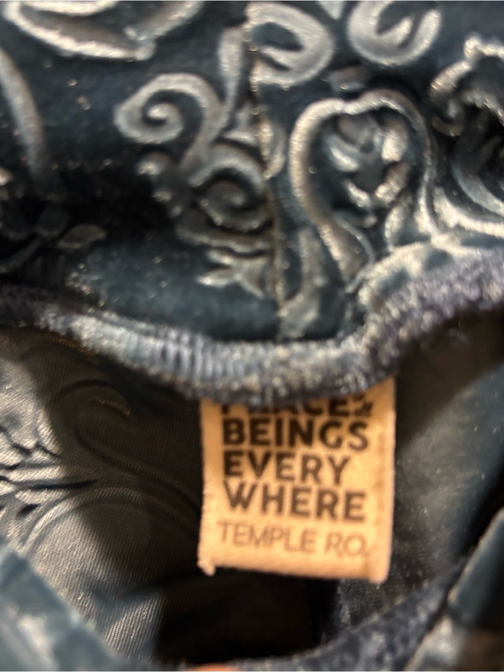 Temple Ro Teal Velvet Damask Bell Bottom Flare Pants Boho Festival Made in USA - Picture 2 of 2